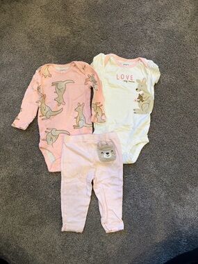 Carter's Pink & White Kangaroo Baby Bodysuit Set